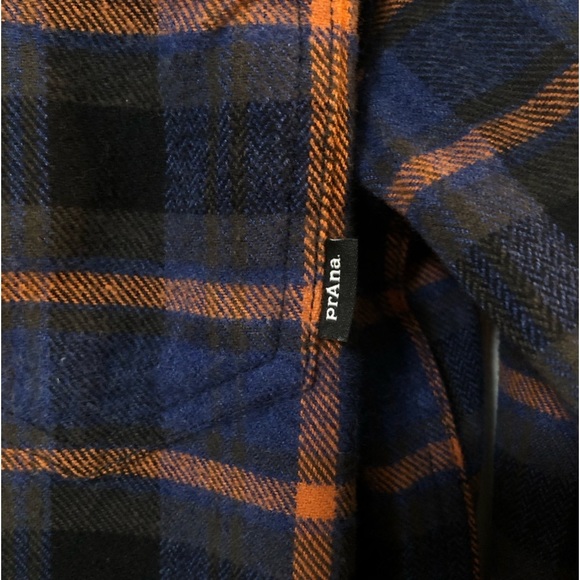 NWT PrAna Golden Canyon Blue/Burnt Orange/Black Snap Flannel Rich Sapphire - Picture 10 of 13